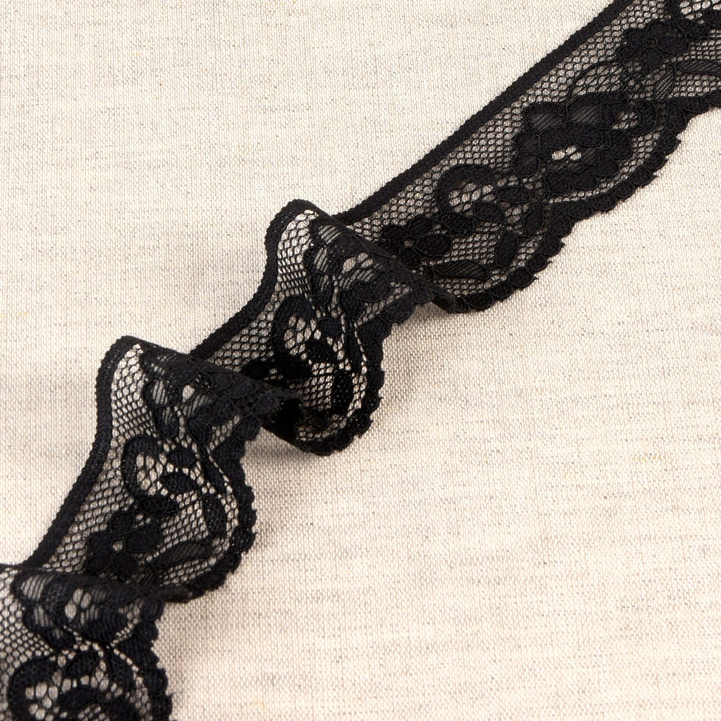 Dentelle élastique fleurie - Noir