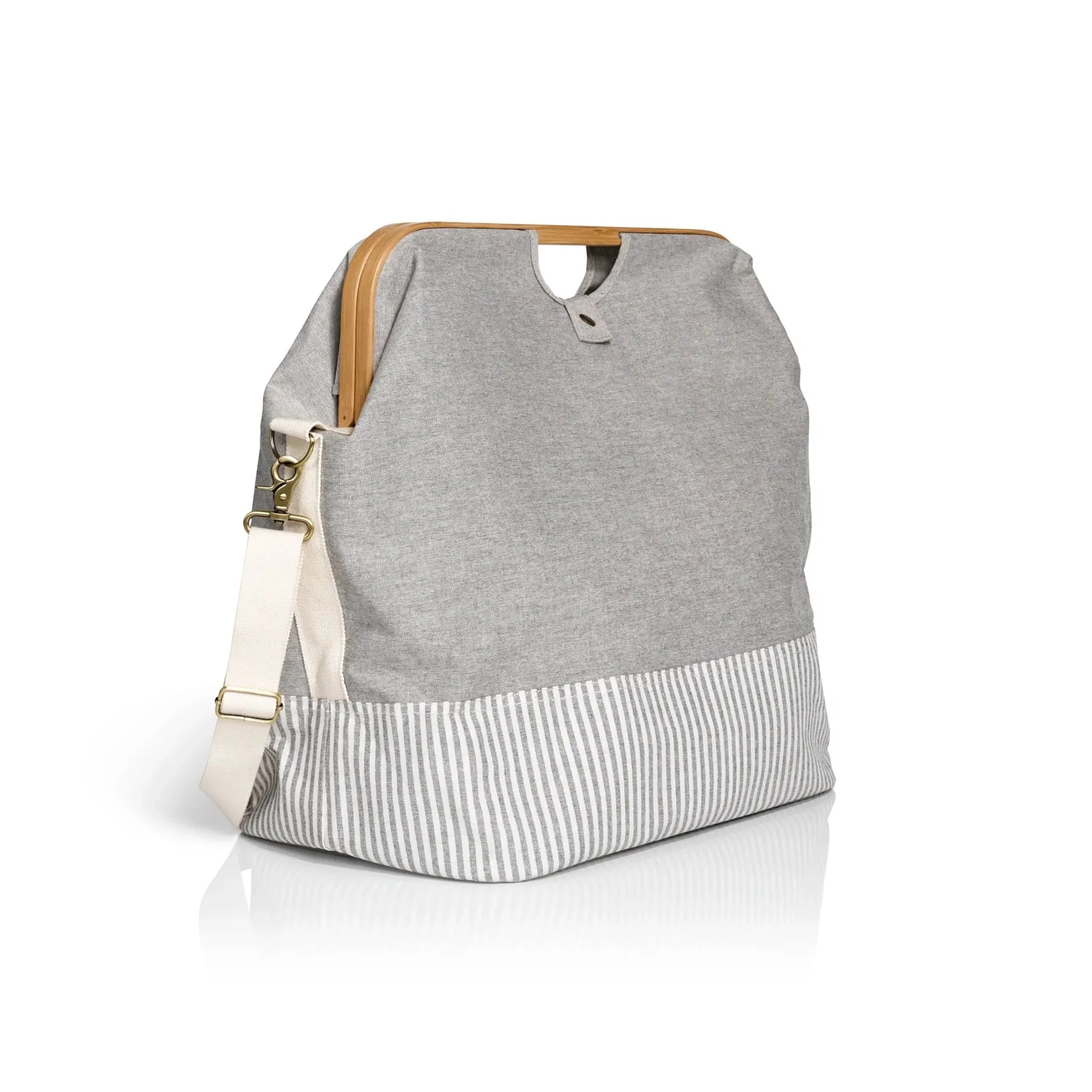 Gray canvas and bamboo bag M