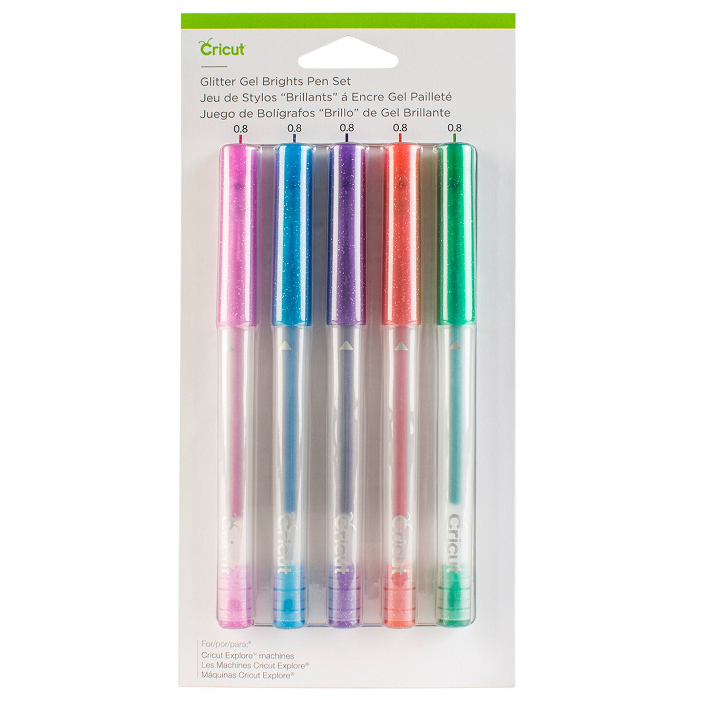 Set de 5 stylos gel pailletés rose, bleu, violet, orange et vert Cricut