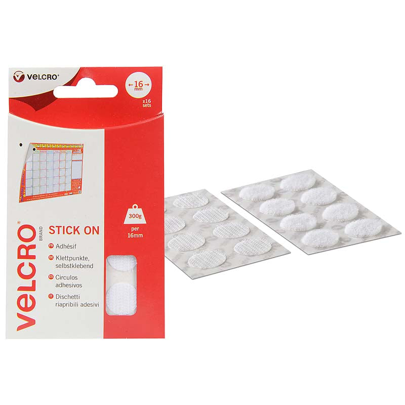 Velcro® Brand Auto Picks Agriptres Adhesive 16mm x 16 White