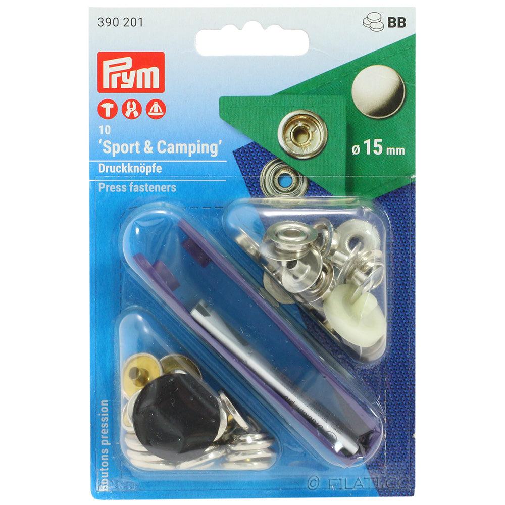 Boite de 10 boutons pression sport camping Nickel avec outil 15 mm