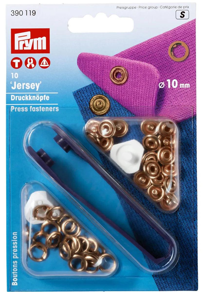 Boite de 10 boutons pression jersey Cuivre avec outil 10 mm