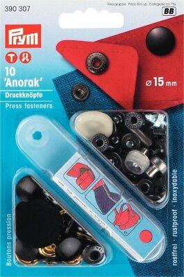 Boite de 10 boutons pression anorak Noir avec outil 15 mm